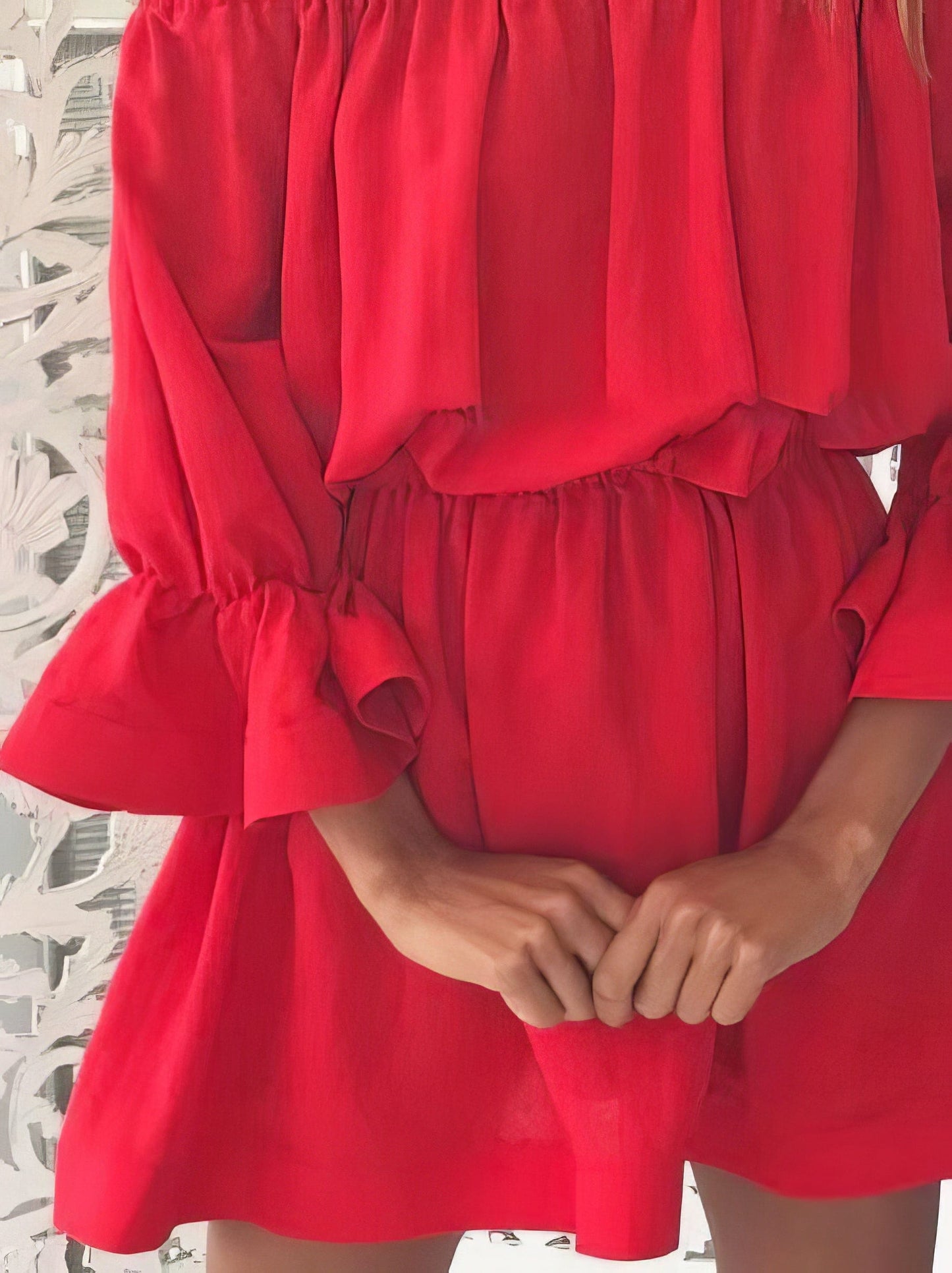 One shoulder Waisted Three-quarter Sleeve Dress