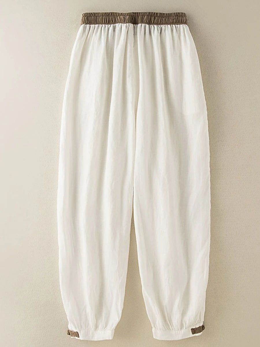 Women's Pants Trousers Linen Cotton Blend Plain White Apricot Vacation High Waist Ankle-Length Outdoor Street Fall Winter