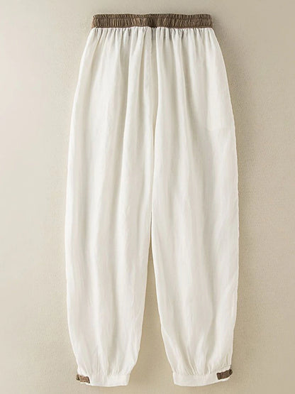 Women's Pants Trousers Linen Cotton Blend Plain White Apricot Vacation High Waist Ankle-Length Outdoor Street Fall Winter