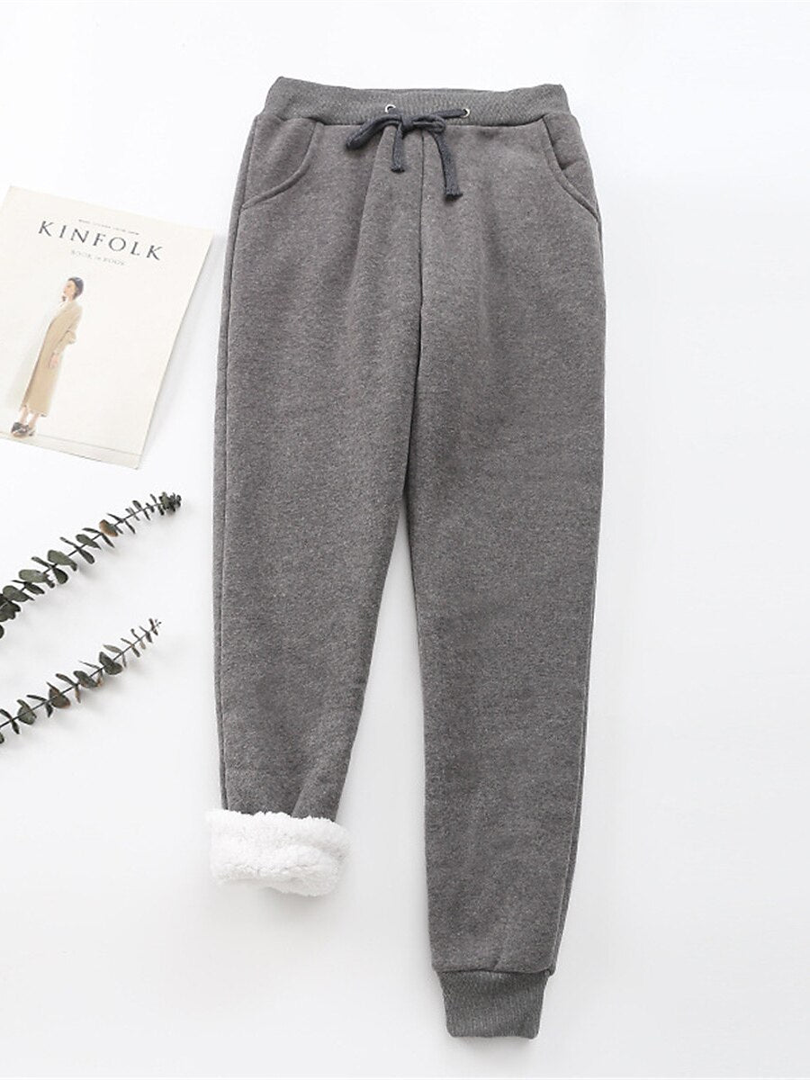 Women's Fleece Pants Cotton Solid Color claret Light Gray Fashion High Waist Full Length Street Daily Fall Winter