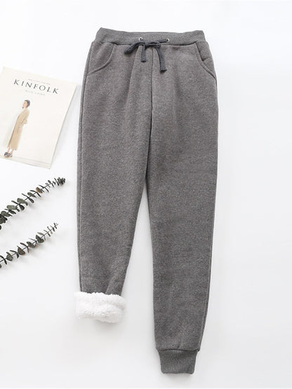 Women's Fleece Pants Cotton Solid Color claret Light Gray Fashion High Waist Full Length Street Daily Fall Winter
