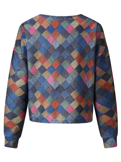 Women's Casual Jacket Street Daily Wear Vacation Fall Winter Regular Coat V Neck Loose Fit Windproof Breathable Stylish Sporty Chic & Modern Jacket Long Sleeve Stripes and Plaid Print Red Blue Green