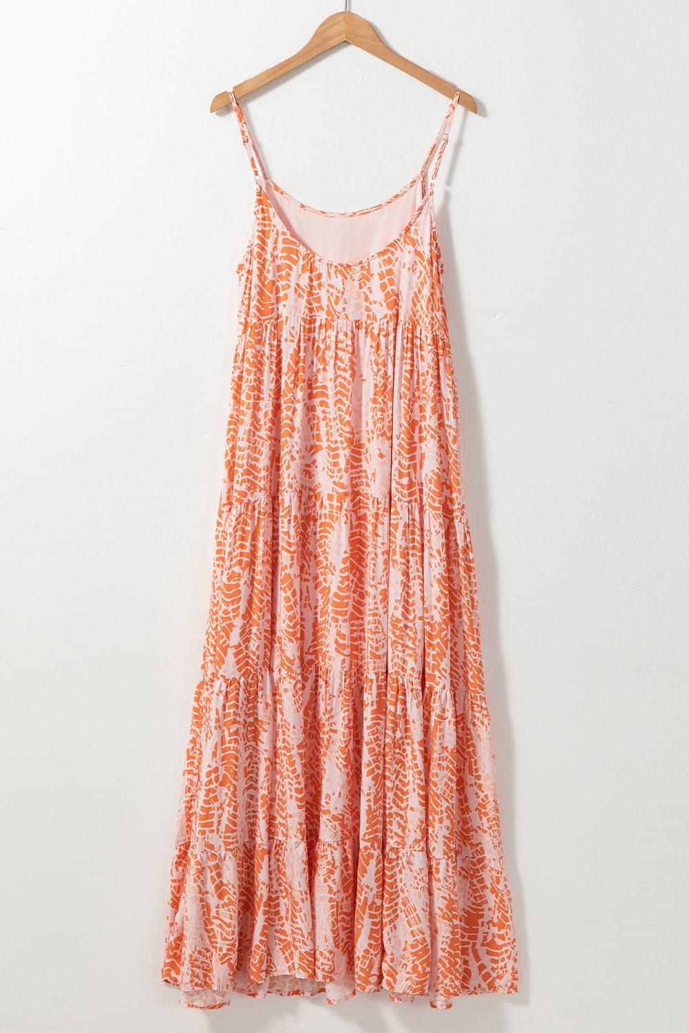 Orange Abstract Print Ruffle Tiered Backless Maxi Dress