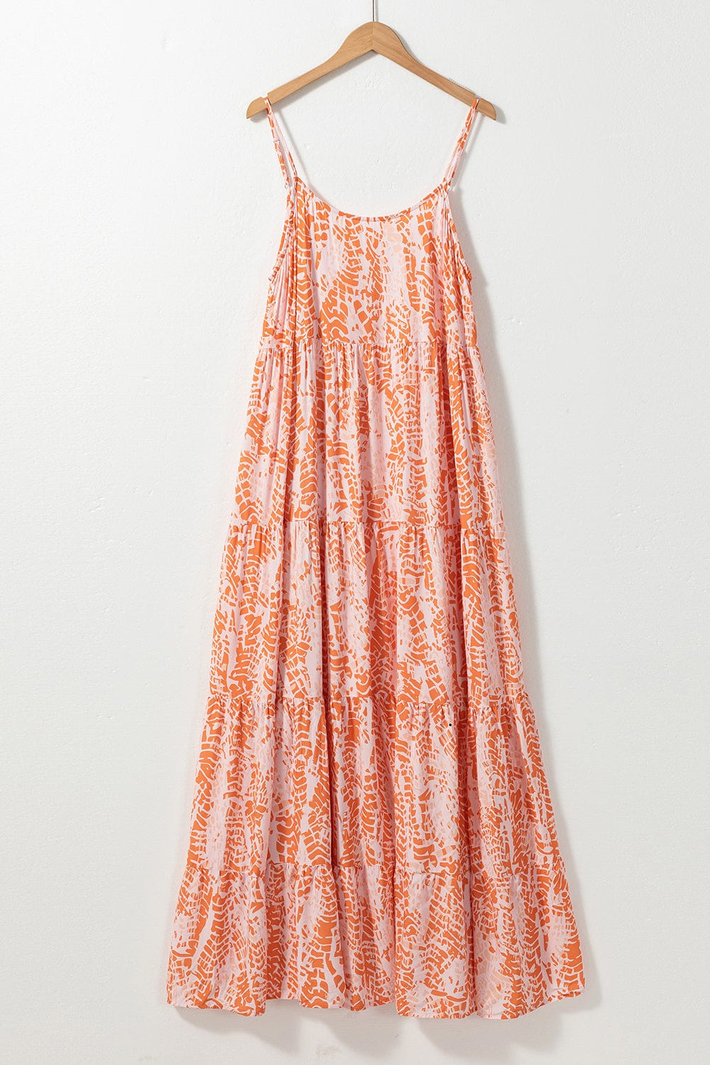 Orange Abstract Print Ruffle Tiered Backless Maxi Dress