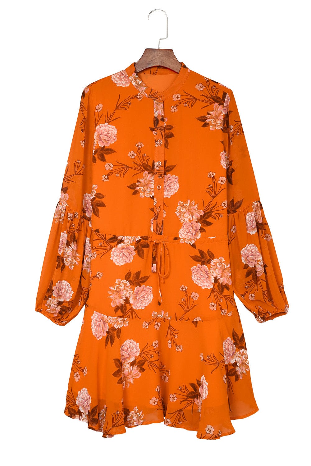 Orange Blooms Drawstring Mini Dress
