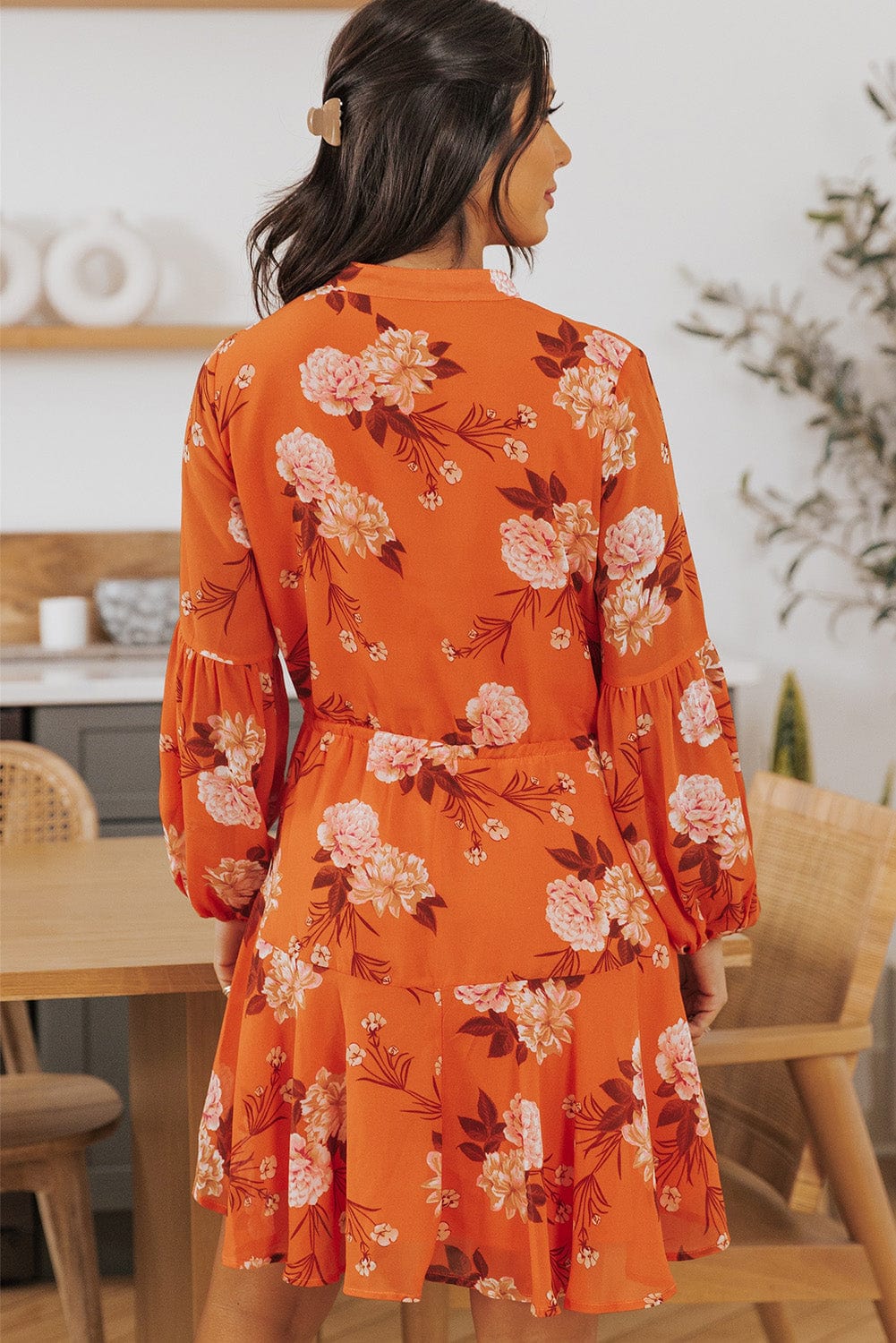 Orange Blooms Drawstring Mini Dress