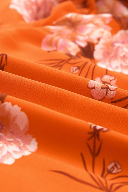 Orange Blooms Drawstring Mini Dress