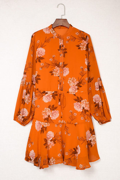 Orange Blooms Drawstring Mini Dress