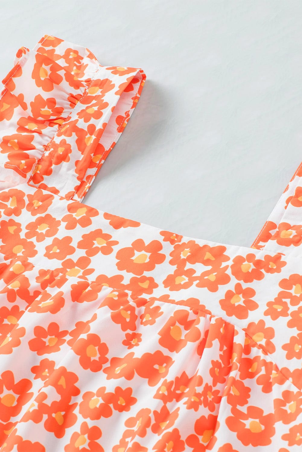 Orange Blossom Square Neck Ruffle Tank Top