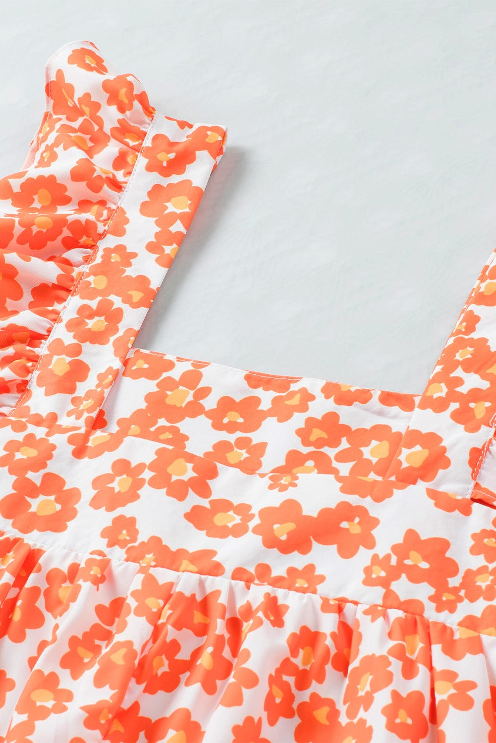 Orange Blossom Square Neck Ruffle Tank Top