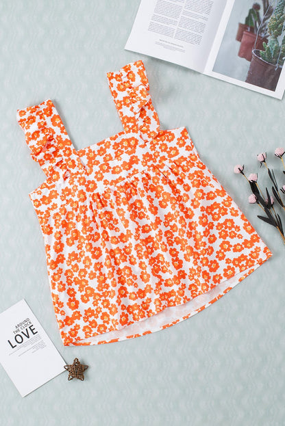 Orange Blossom Square Neck Ruffle Tank Top