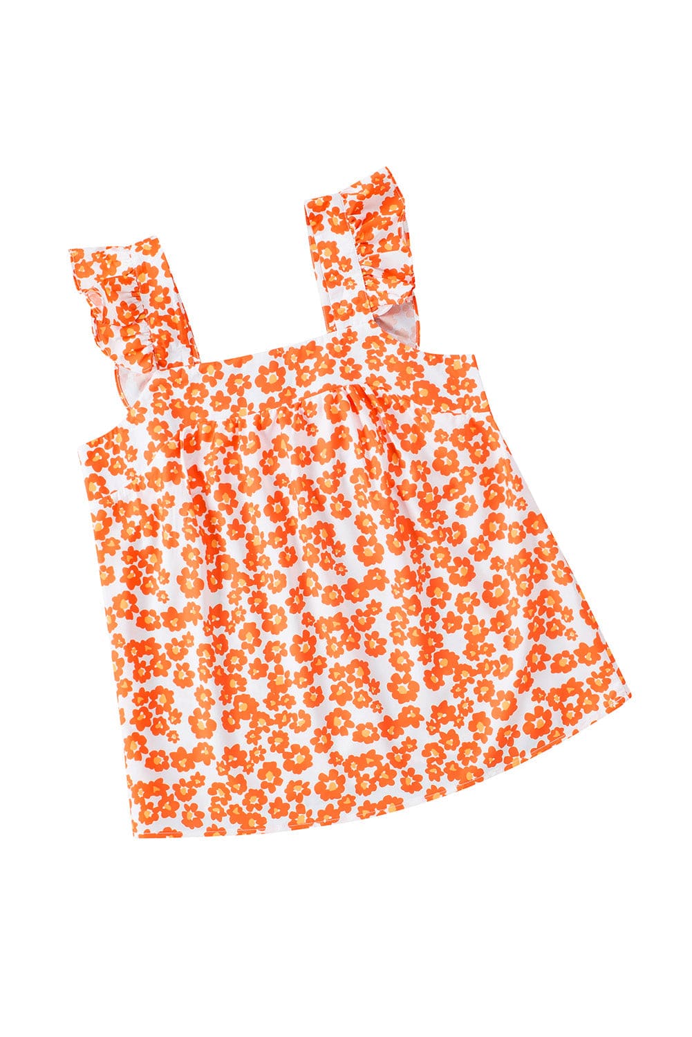 Orange Blossom Square Neck Ruffle Tank Top