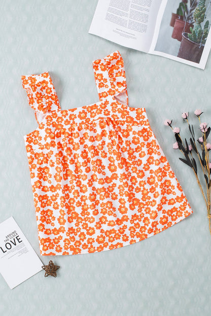 Orange Blossom Square Neck Ruffle Tank Top