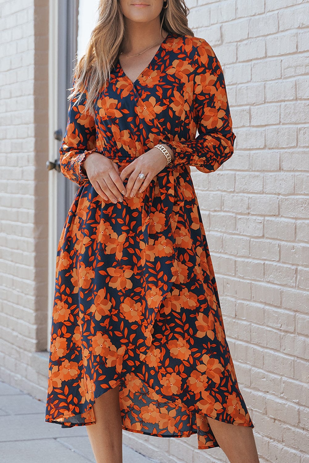 Orange Blossom Wrap Style Belted Dress