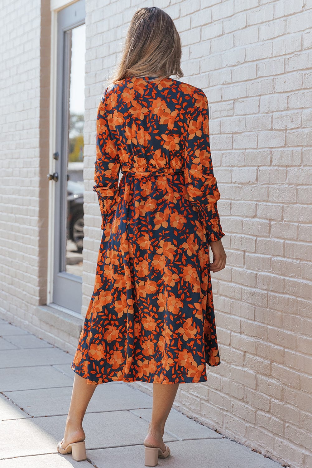 Orange Blossom Wrap Style Belted Dress
