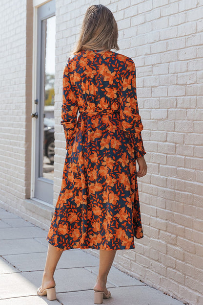 Orange Blossom Wrap Style Belted Dress