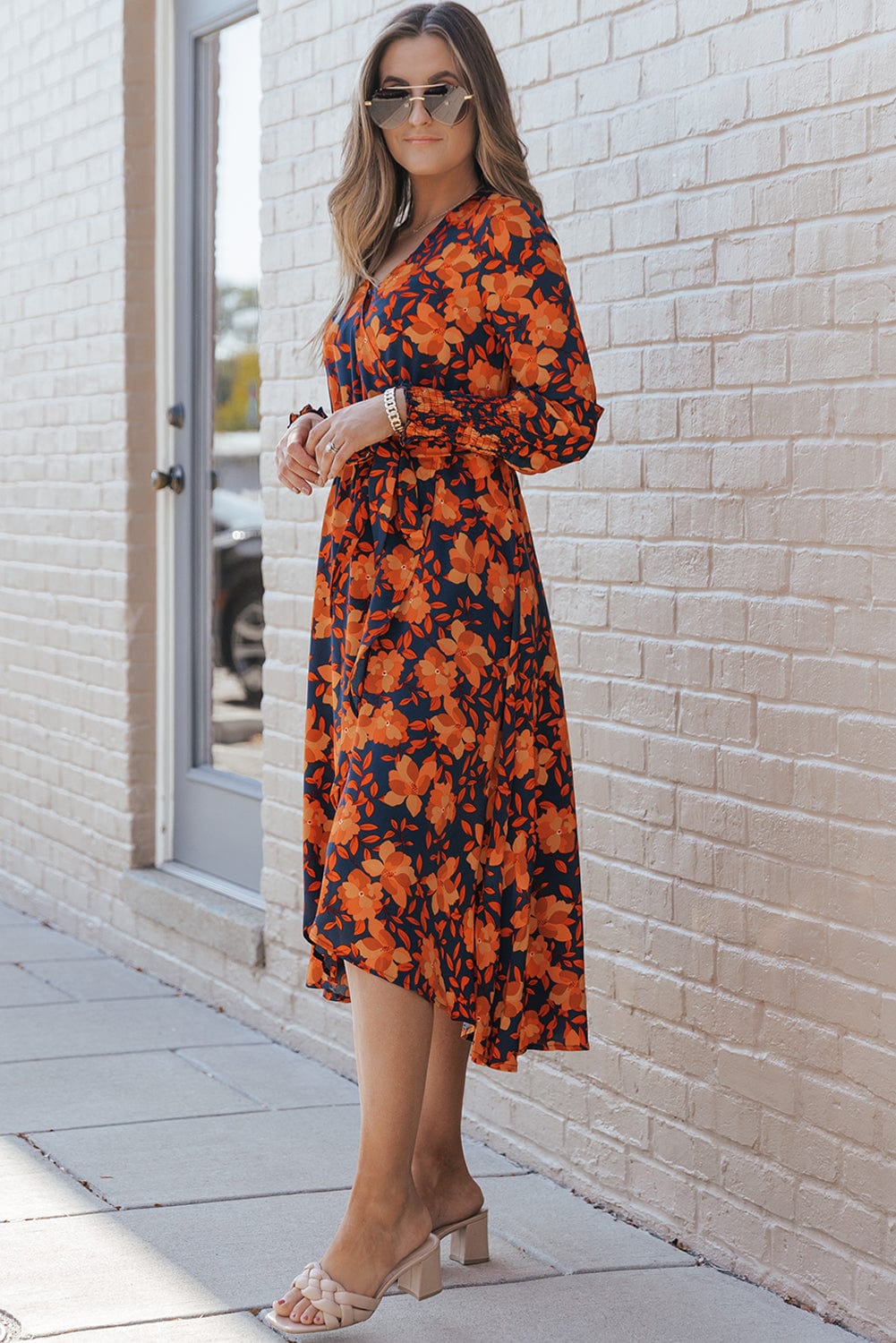 Orange Blossom Wrap Style Belted Dress