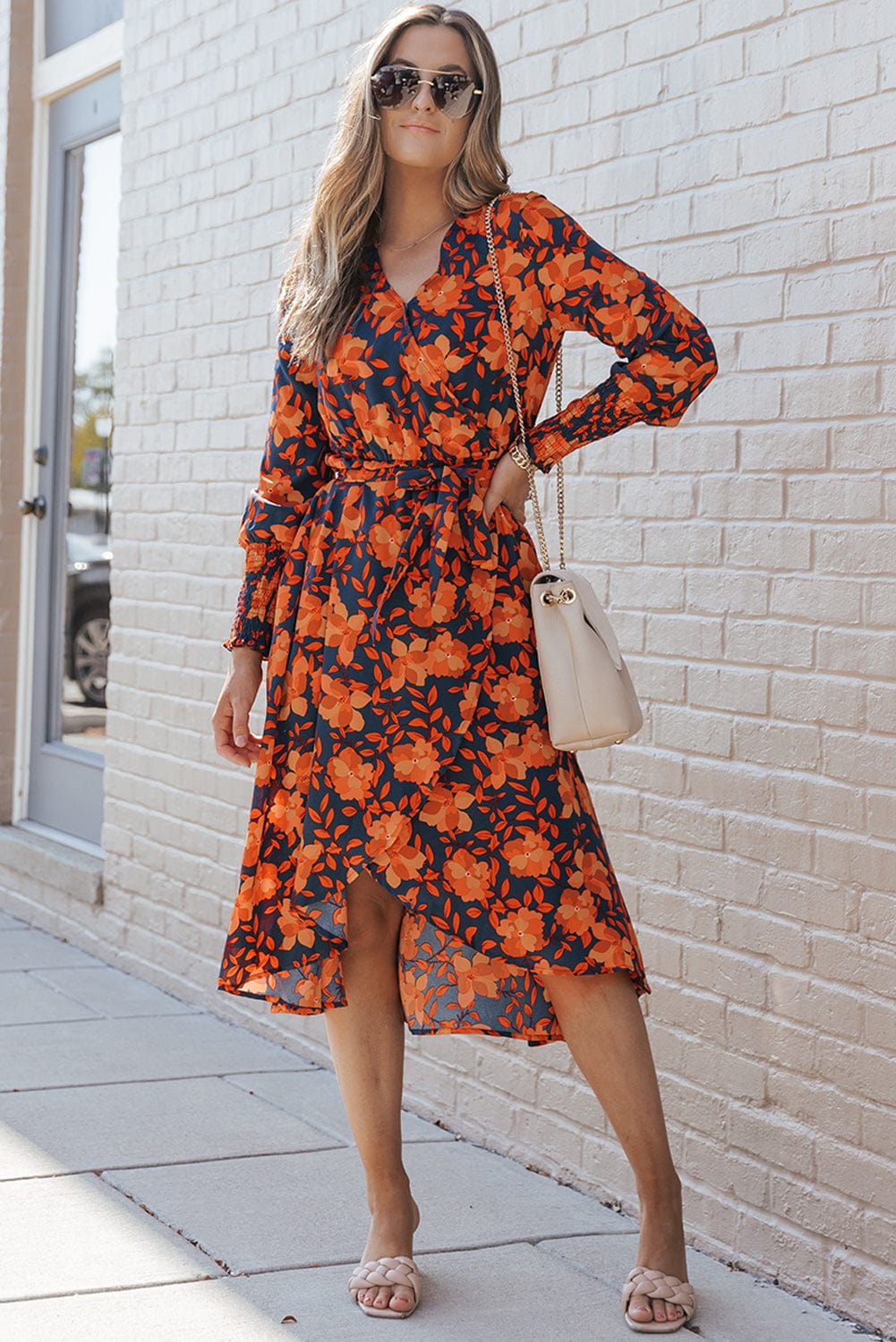 Orange Blossom Wrap Style Belted Dress