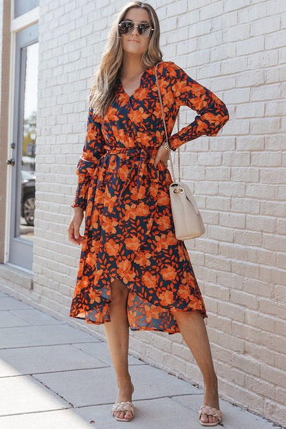 Orange Blossom Wrap Style Belted Dress