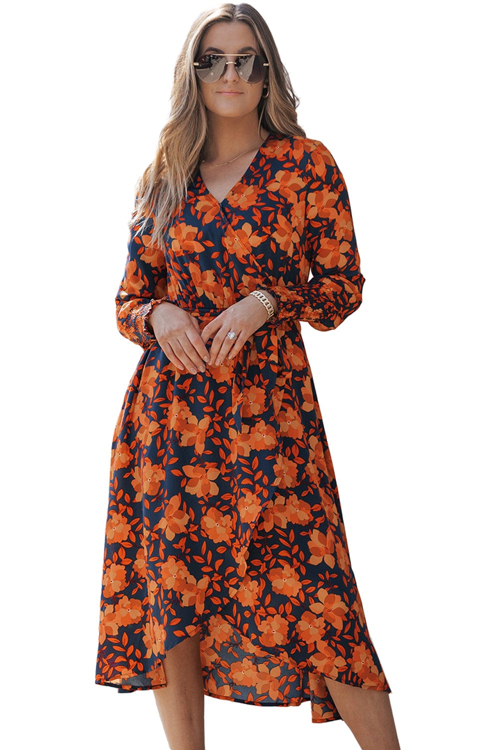 Orange Blossom Wrap Style Belted Dress