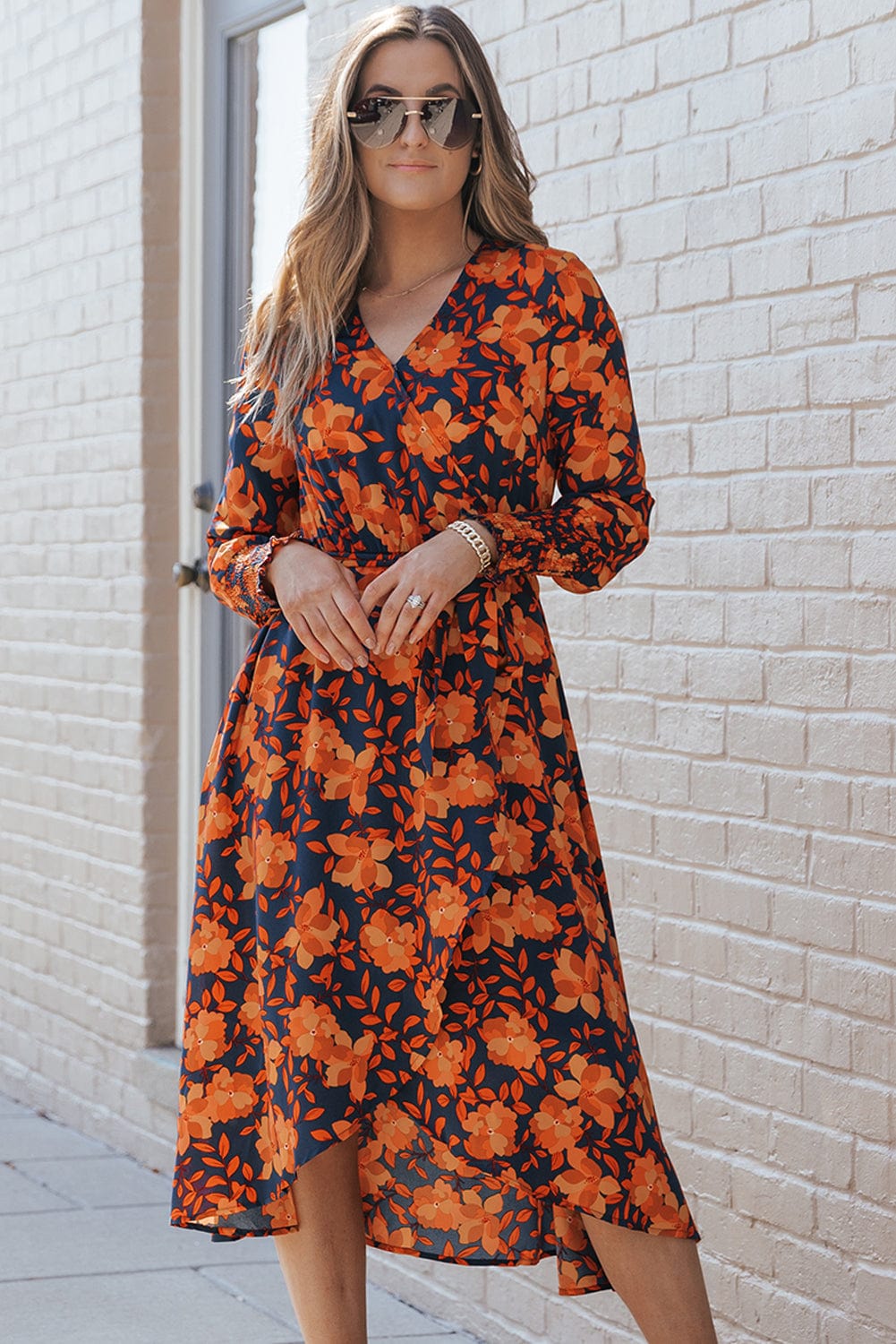 Orange Blossom Wrap Style Belted Dress
