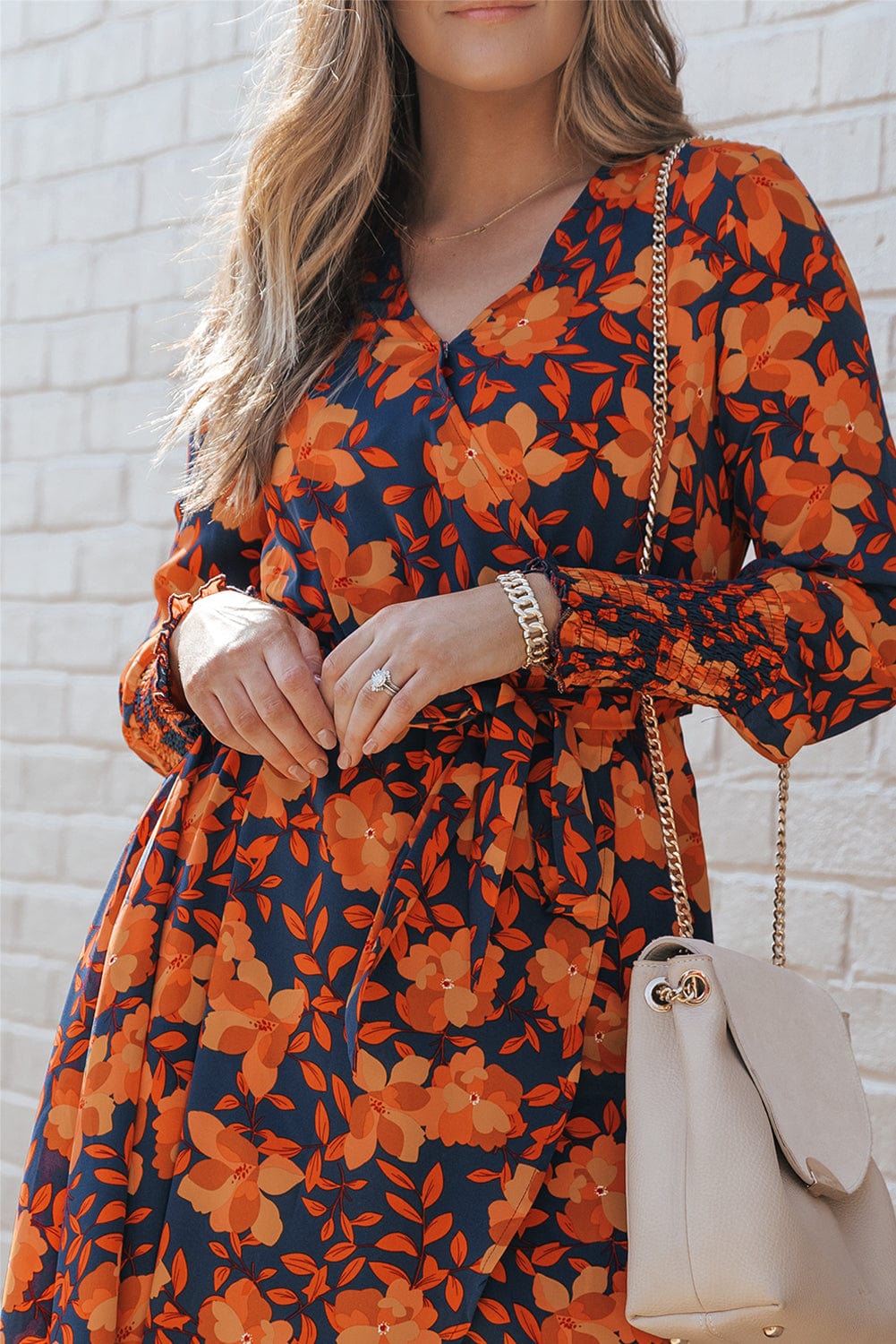 Orange Blossom Wrap Style Belted Dress