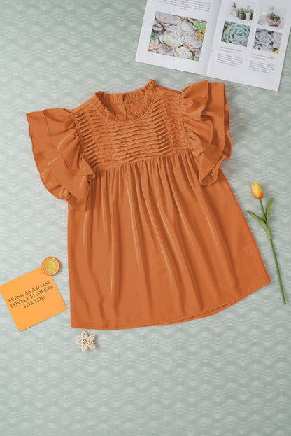 Orange Citrus Flutter Sleeve Smocked Blouse