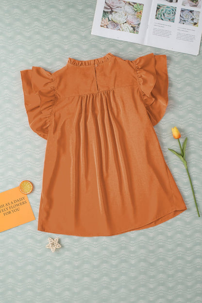 Orange Citrus Flutter Sleeve Smocked Blouse