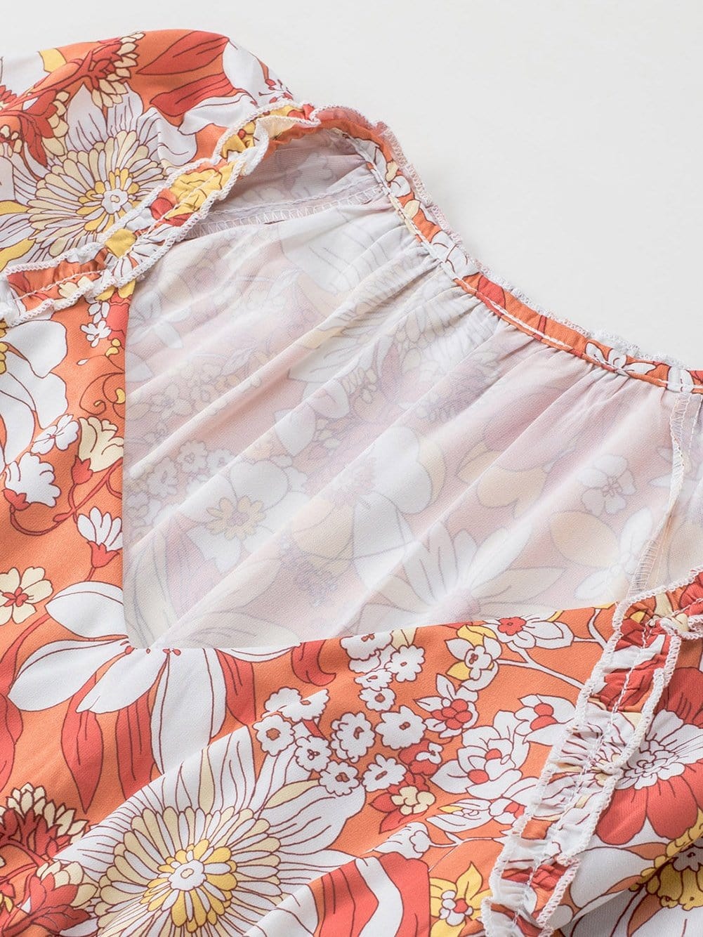 Orange Floral Bohemian Babydoll Dress with Flutter Sleeves