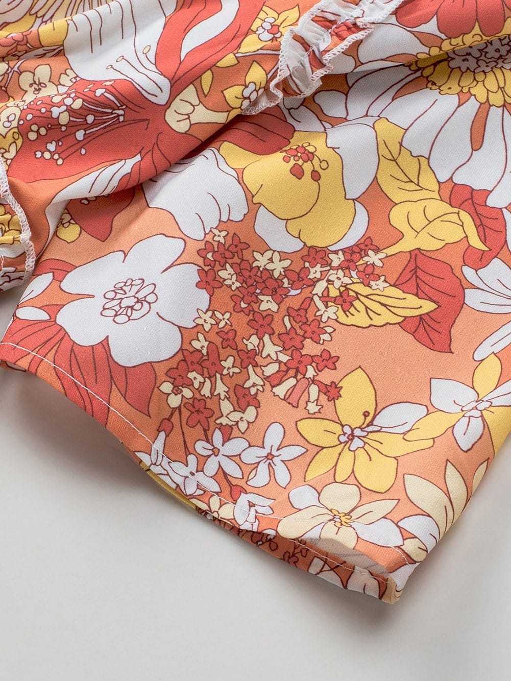 Orange Floral Bohemian Babydoll Dress with Flutter Sleeves