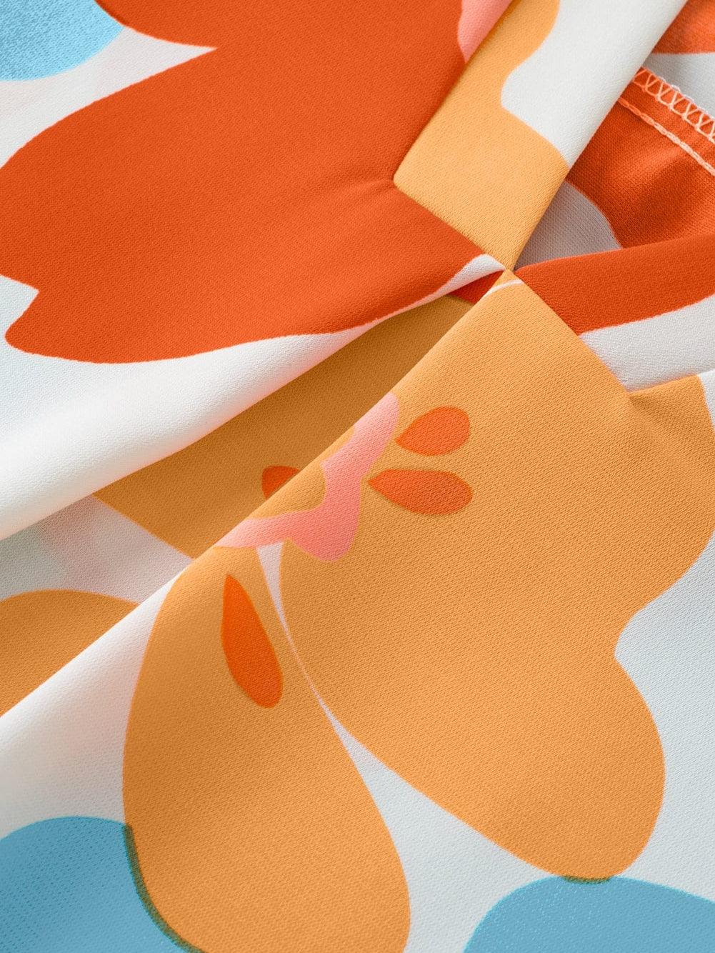 Orange Floral Notched V Neck Ruffled Sleeve Blouse - Women's Flowy Summer Top