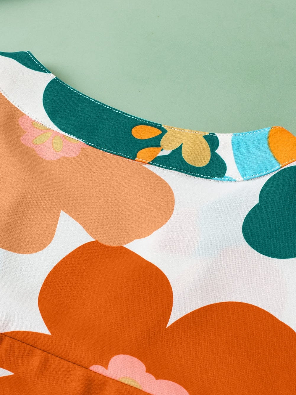 Orange Floral Notched V Neck Ruffled Sleeve Blouse - Women's Flowy Summer Top