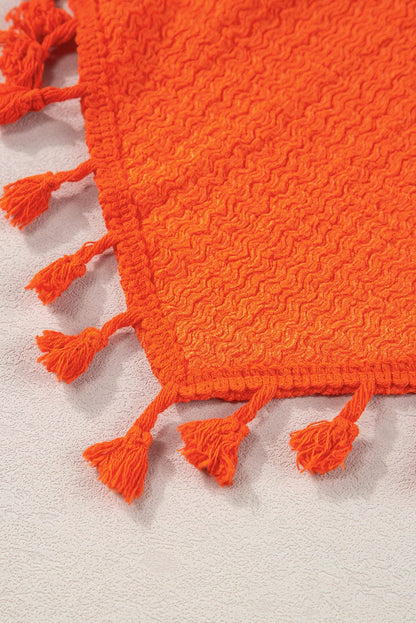 Orange Fringed Textured Spaghetti Strap Tank Top