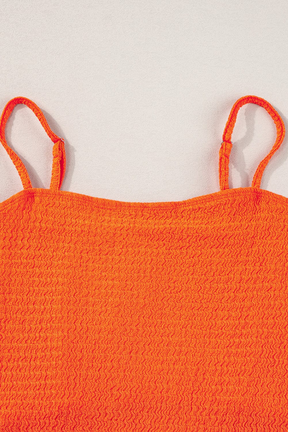 Orange Fringed Textured Spaghetti Strap Tank Top