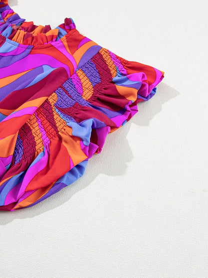 Orange Geometric Printed Frilled Tiered Maxi Dress