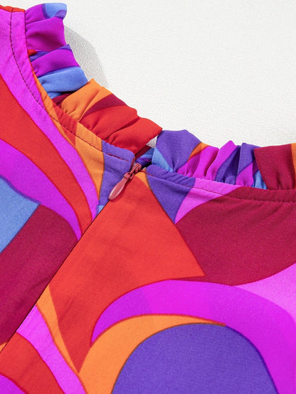 Orange Geometric Printed Frilled Tiered Maxi Dress