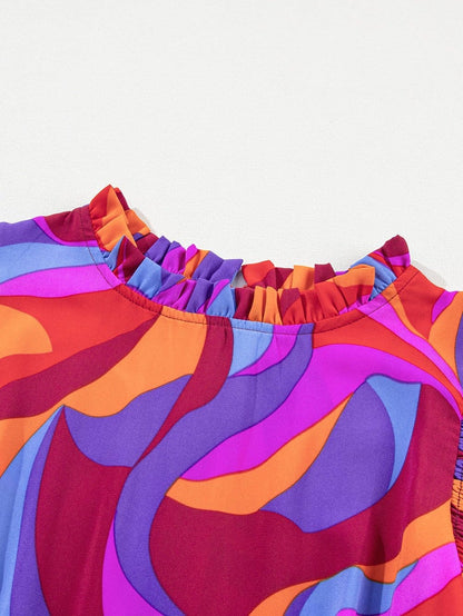 Orange Geometric Printed Frilled Tiered Maxi Dress