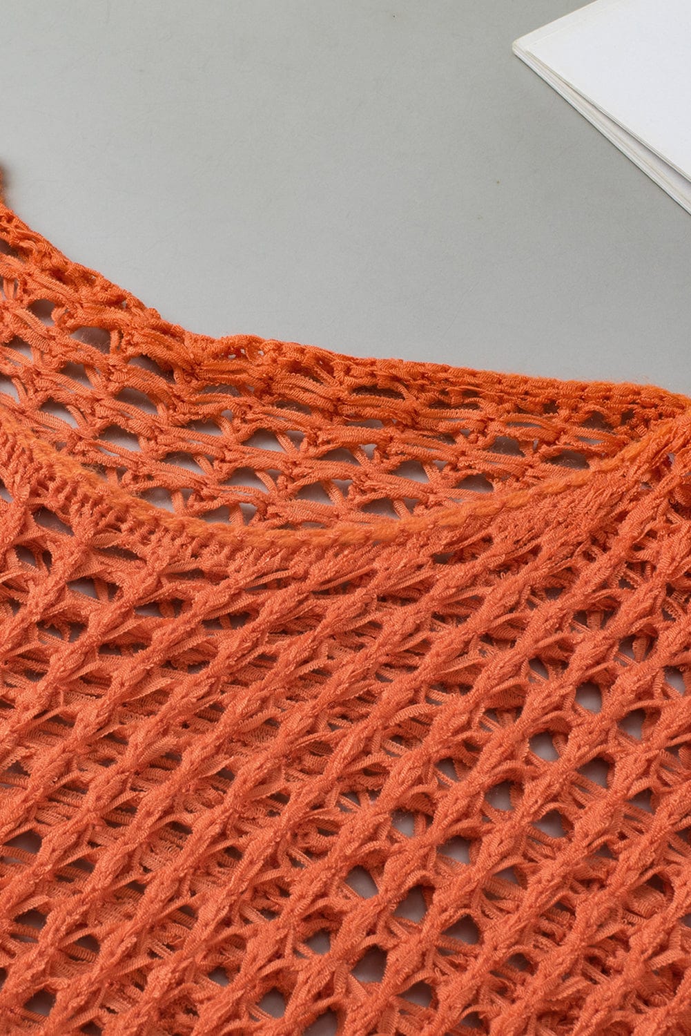 Orange Hollow-Out Crochet Bell Sleeve Tunic Sweater