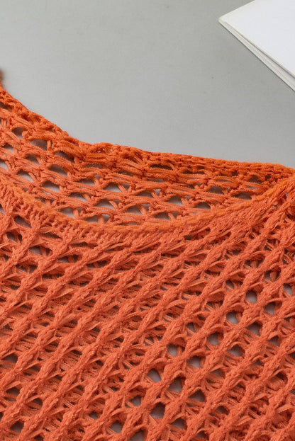 Orange Hollow-Out Crochet Bell Sleeve Tunic Sweater