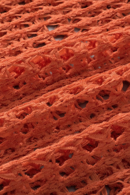 Orange Hollow-Out Crochet Bell Sleeve Tunic Sweater