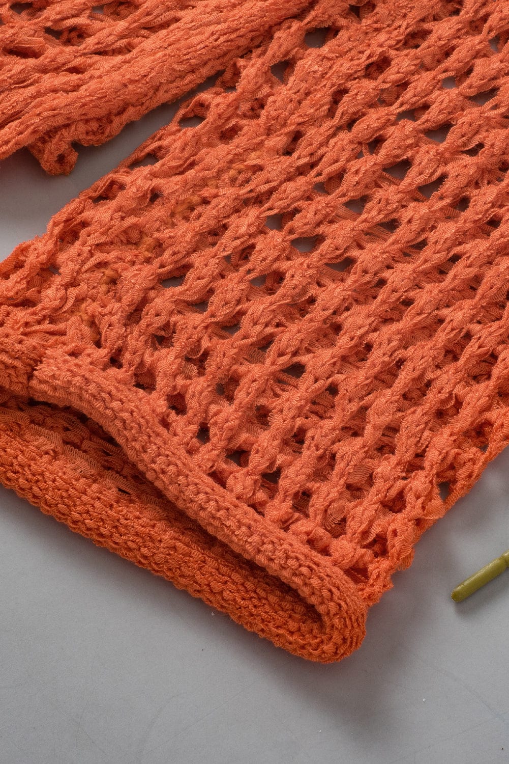 Orange Hollow-Out Crochet Bell Sleeve Tunic Sweater