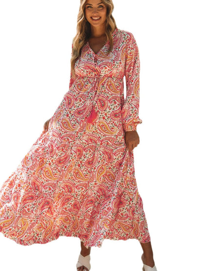 Orange Paisley Boho Maxi Dress for Vacation Vibes