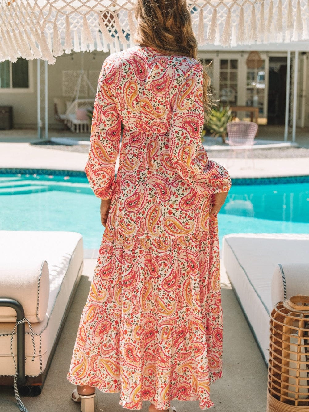 Orange Paisley Boho Maxi Dress for Vacation Vibes