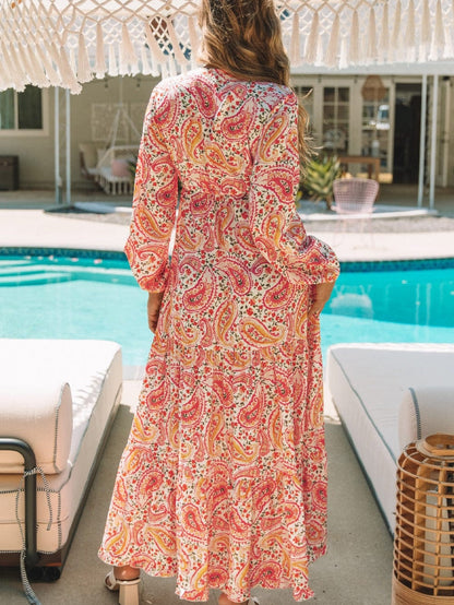 Orange Paisley Boho Maxi Dress for Vacation Vibes