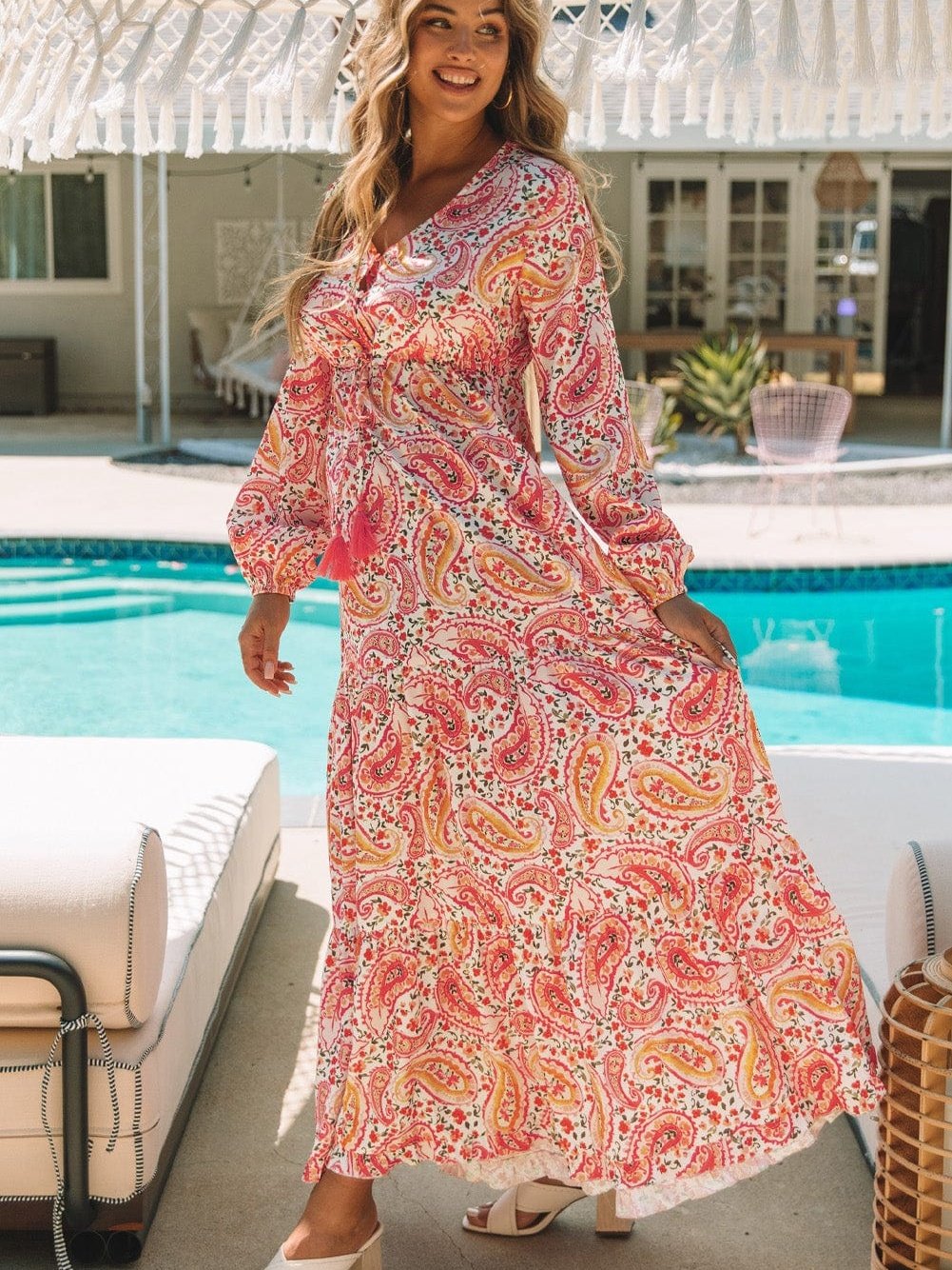 Orange Paisley Boho Maxi Dress for Vacation Vibes