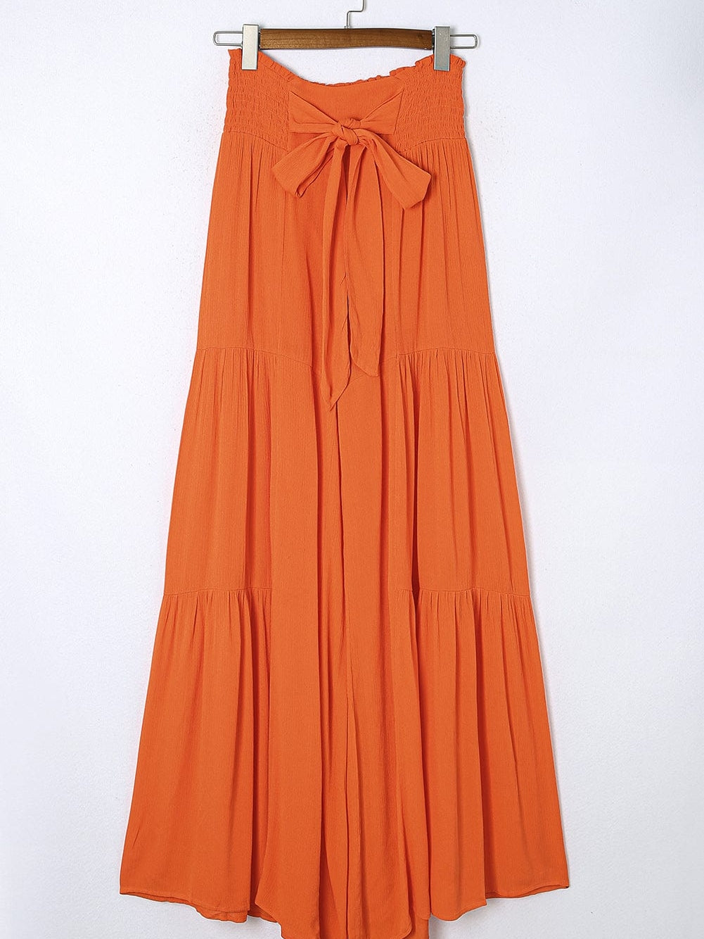 Orange Smocked Waist Tiered Wide Leg Pants