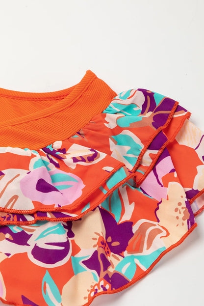 Orange Tiered Ruffled Sleeve Ribbed Knit Bodysuit