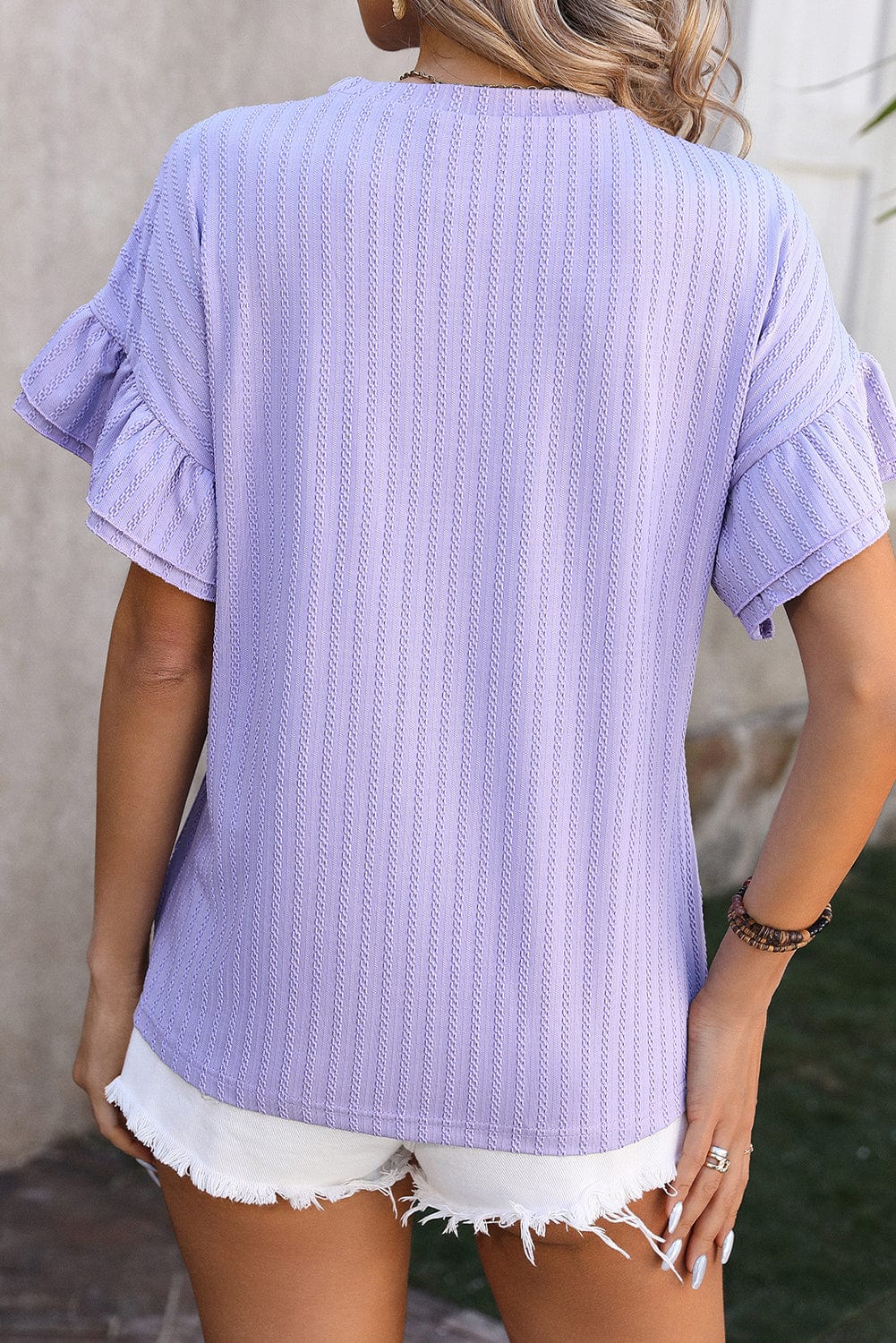 Orchid Bloom Textured Top with Ruffle Sleeves