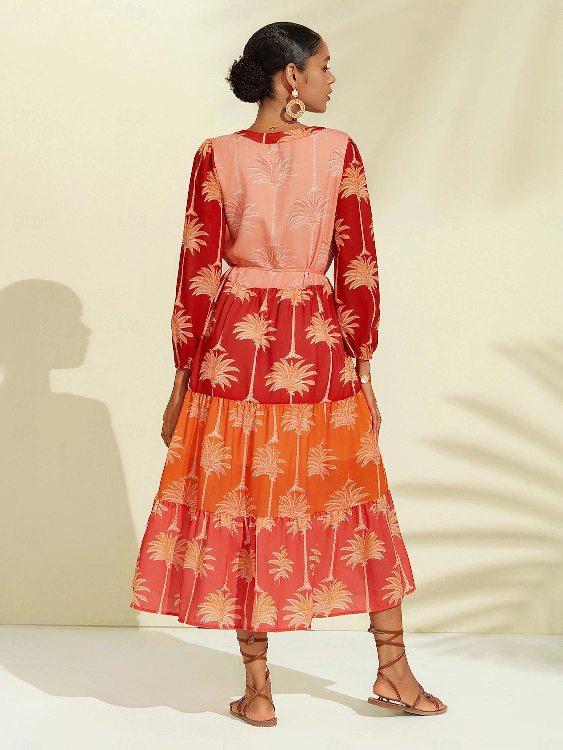 Floral Tassel Fringe V Neck Midi Dress