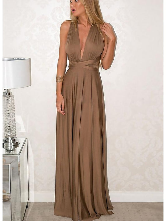 Women's Dress - Prom Party Dress Swing Dress Long Dress Maxi Dress Green Black Blue Sleeveless Pure Color Backless Spring Summer V Neck Party S M L XL